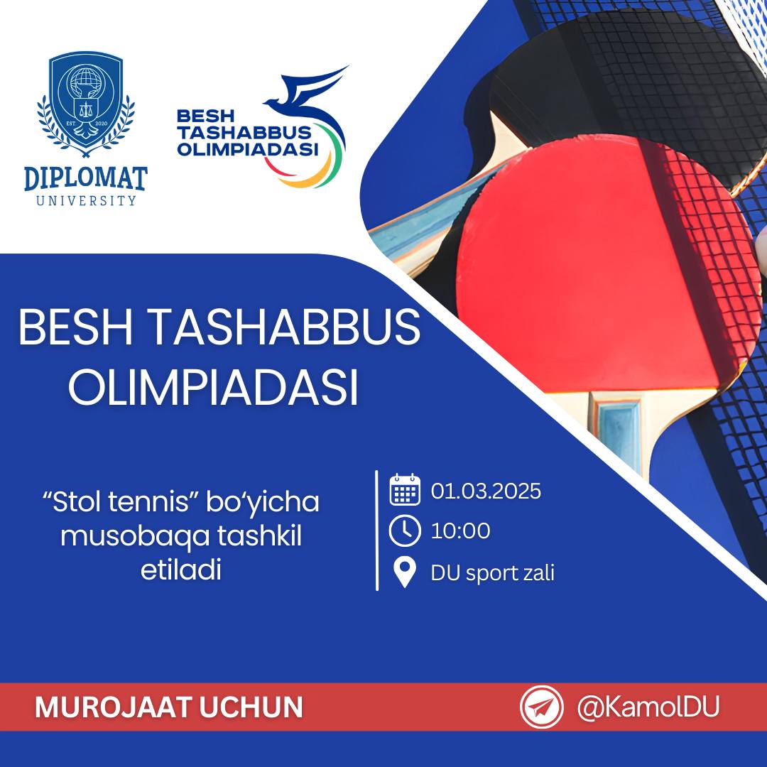 🏓 BESH TASHABBUS OLIMPIADASI – STOL TENNISI TURNIRI!